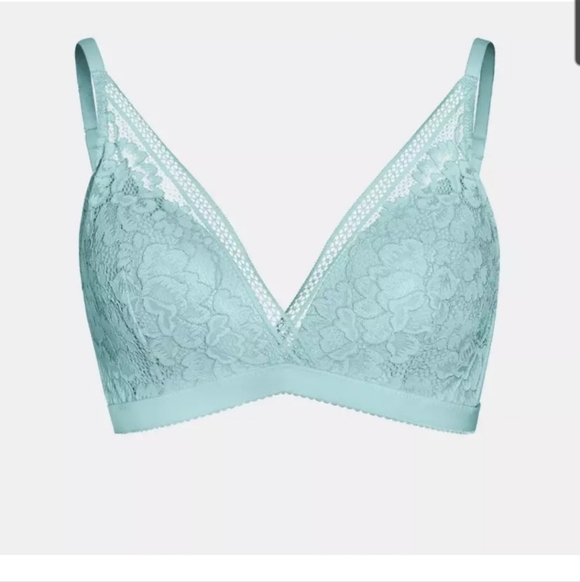 Knix Lace Deep V-Neck Plunge Bra Wireless Wire Free Blue Turquoise Size Medium - Picture 2 of 7